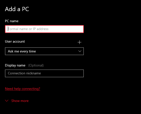 Microsoft Remote Desktop Bağlantı Kurma Ekranı