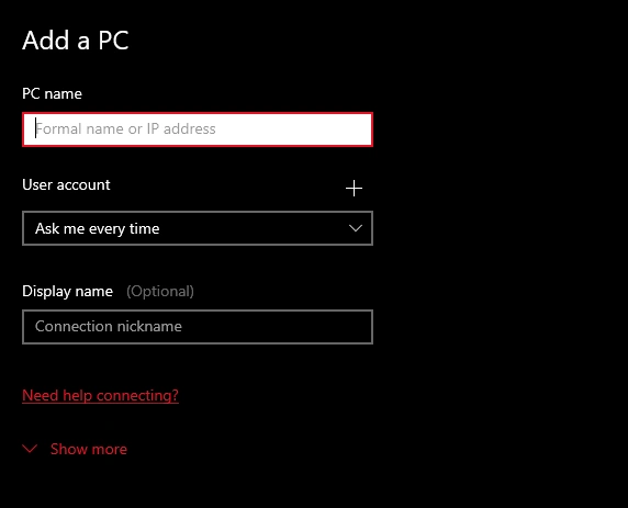 Microsoft Remote Desktop Bağlantı Kurma Ekranı